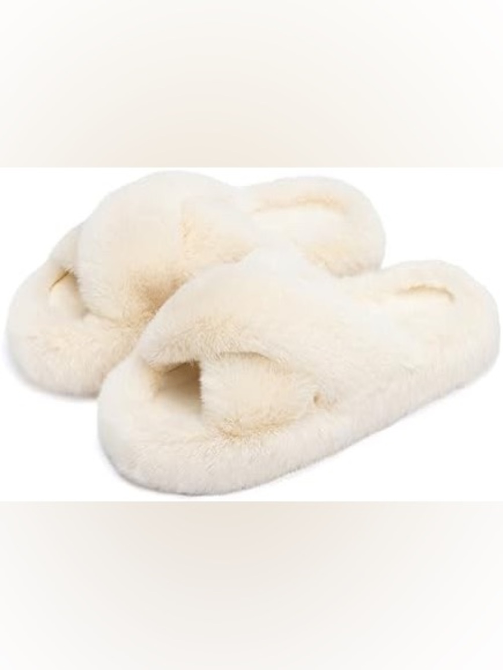 Cozy Plush Cross-Band Slippers in Cream